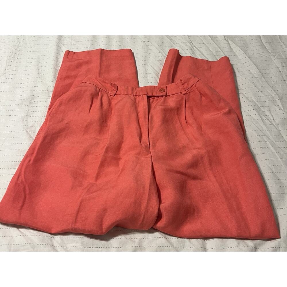 Emma James Linen Blend Trousers Size 12 Coral. High Waisted, Front Pleats.